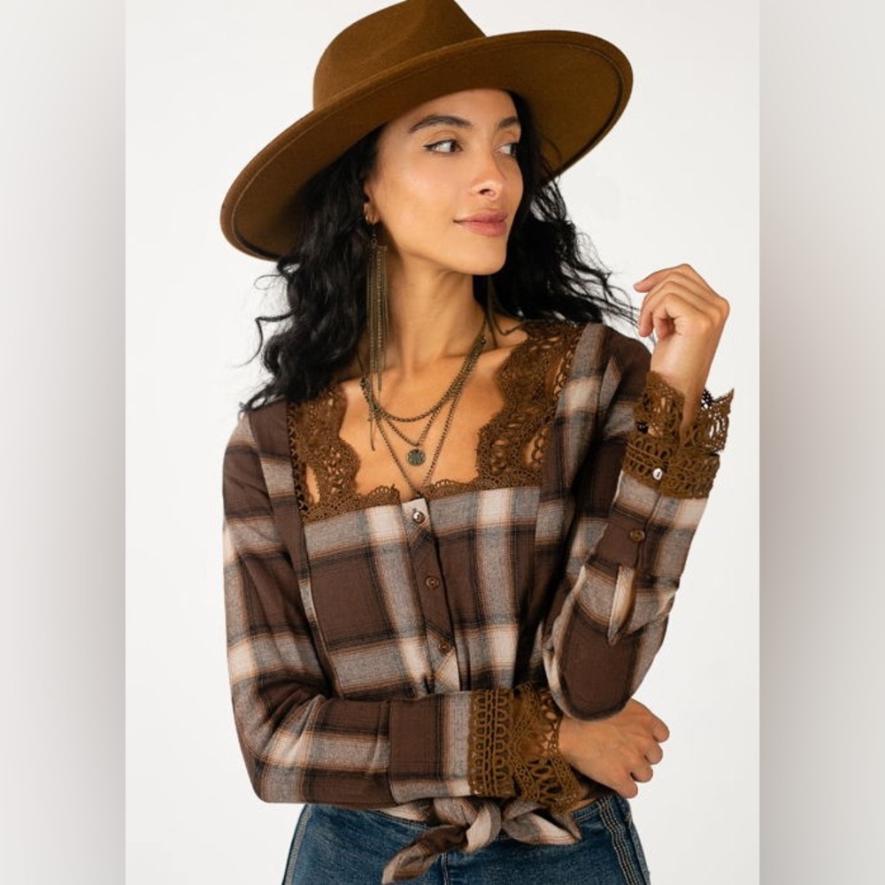 Joyfolie Brown Plaid Button Down Shirt